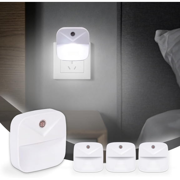 Night Lights Plug into Wall, Automatic LED Night Light with Dusk to  Sensor, Modern V-Groove Design Square Night Lite for Hallway, 0.4W Plug-in Night Lights, 4-Pack (White Light)