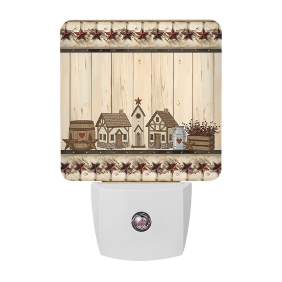 Night Lights Plug into Wall, Barn Star Wooden LED Night Light with Dusk to Dawn Sensor, Grey Farmhouse Berry Botanical Decorative Nightlight for Hallway Bathroom Kitchen