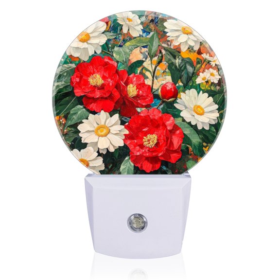 LED Night Lights Lamp with Dusk to Dawn Sensor, Beautiful Color - Contrast Flowers Night Light Plug Into Wall for Kids Room, Bedroom, Bathroom, Kitchen, Hallway
