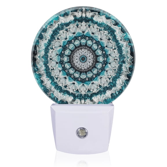 Light Sensor of LED Night Light, Beautiful Teal - Toned Mandala Night Light Plug Into Wall for Kids Room, Bedroom, Bathroom, Kitchen