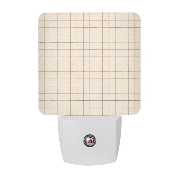 Night Lights Plug into Wall, Beige Plaid Grid LED Night Light with Dusk to Dawn Sensor, Modern Abstract Cream Checkered Decorative Nightlight for Hallway Bathroom Kitchen