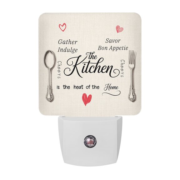 Night Lights Plug into Wall, Beige Retro Art LED Night Light with Dusk to Dawn Sensor, Spoon Fork Vintage Farmhouse Rustic Decorative Nightlight for Hallway Bathroom Kitchen