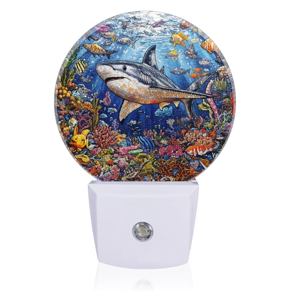 Night Lights Plug Into Wall, Big Shark Surrounded By Colorful Sea Creatures LED Night Lights Lamp with Dusk to Dawn Sensor for Kids Room, Bedroom, Bathroom, Kitchen, Hallway