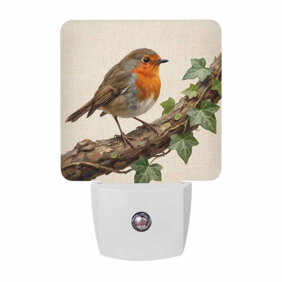 Night Lights Plug into Wall, Bird LED Night Light with Dusk to Dawn Sensor, Ivy Branch Animal Green Botanical Leaf Rustic Decorative Nightlight for Hallway Bathroom Kitchen