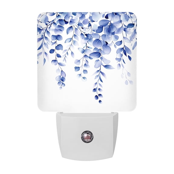 Night Lights Plug into Wall, Blue Eucalyptus LED Night Light with Dusk to Dawn Sensor, Botanical Plant Rustic Branch Decorative Nightlight for Hallway Bathroom Kitchen