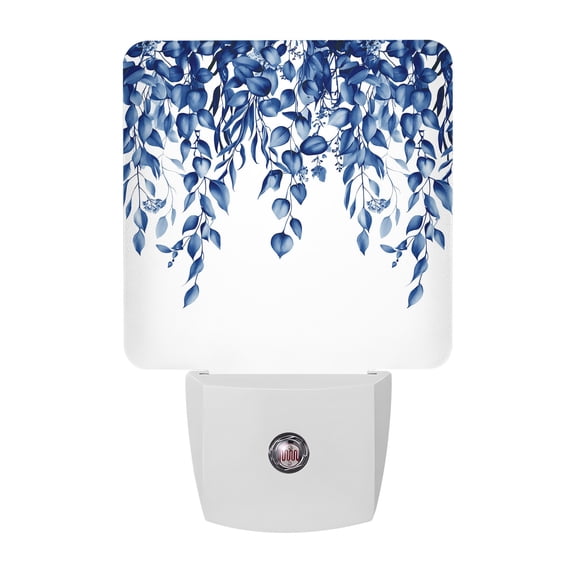 Night Lights Plug into Wall, Blue Eucalyptus LED Night Light with Dusk to Dawn Sensor, Weeping Botanical Watercolor Decorative Nightlight for Hallway Bathroom Kitchen