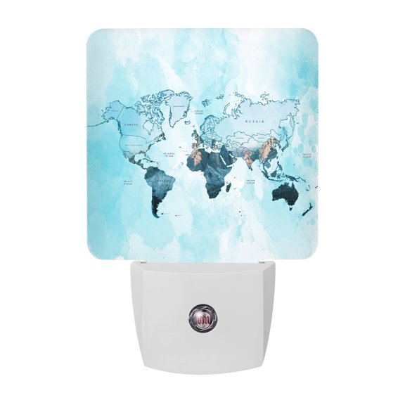 Night Lights Plug into Wall, Blue Maps LED Night Light with Dusk to Dawn Sensor, Abstract World Map Ocean Modern Decorative Nightlight for Hallway Bathroom Kitchen