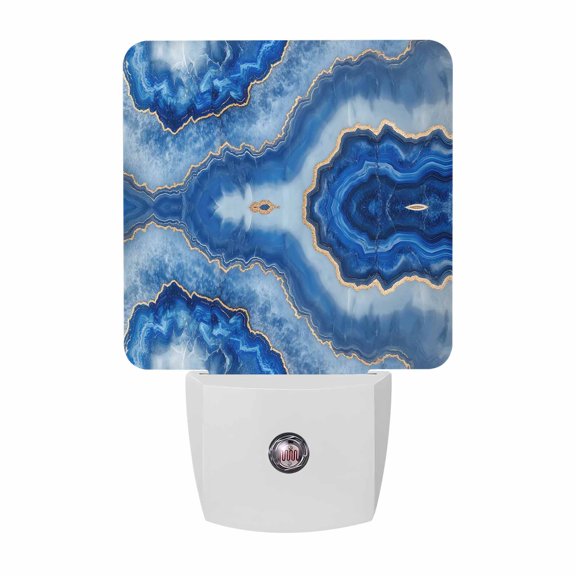 Night Lights Plug into Wall, Blue Marble LED Night Light with Dusk to Dawn Sensor, Modern Luxury Granite Surface Motif Sketch Decorative Nightlight for Hallway Bathroom Kitchen