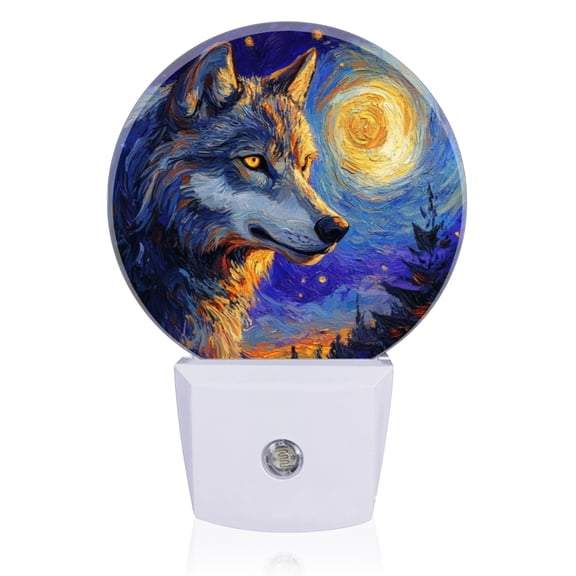 Night Lights Plug Into Wall, Celestial Wolf In Nightscape LED Night Lights Lamp with Dusk to Dawn Sensor for Kids Room, Bedroom, Bathroom, Kitchen, Hallway