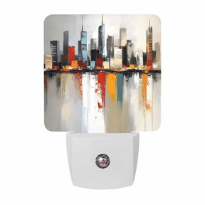Night Lights Plug into Wall, City Scenery LED Night Light with Dusk to Dawn Sensor, Contemporary Cityscape Abstract Aesthetic Decorative Nightlight for Hallway Bathroom Kitchen