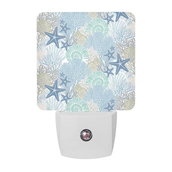 Night Lights Plug into Wall, Coastal Coral LED Night Light with Dusk to Dawn Sensor, Nautical Ocean Starfish Conch Shells Decorative Nightlight for Hallway Bathroom Kitchen