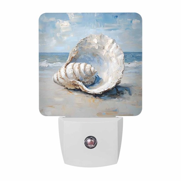 Night Lights Plug into Wall, Coastal Ocean Shells LED Night Light with Dusk to Dawn Sensor, Modern Beach Oil Abstract Painting Decorative Nightlight for Hallway Bathroom Kitchen