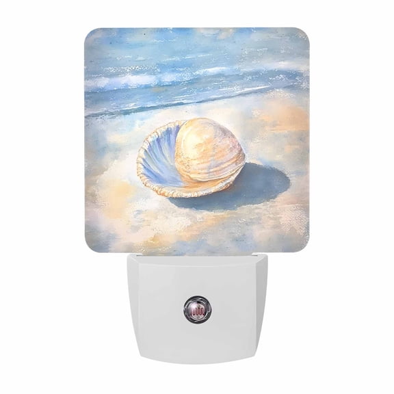 Night Lights Plug into Wall, Coastal Shell LED Night Light with Dusk to Dawn Sensor, Blue Summer Beach Nautical Ocean Decorative Nightlight for Hallway Bathroom Kitchen