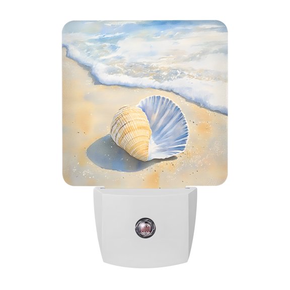 Night Lights Plug into Wall, Coastal Shell LED Night Light with Dusk to Dawn Sensor, Blue Yellow Summer Beach Nautical Ocean Decorative Nightlight for Hallway Bathroom Kitchen