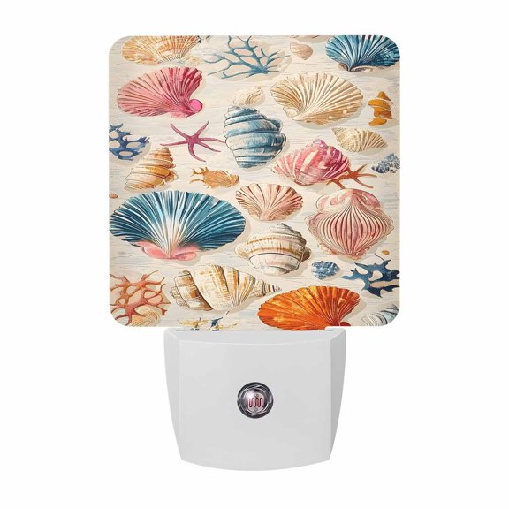 Night Lights Plug into Wall, Coastal Shell LED Night Light with Dusk to Dawn Sensor, Summer Nautical Shell Beach Starfish Decorative Nightlight for Hallway Bathroom Kitchen