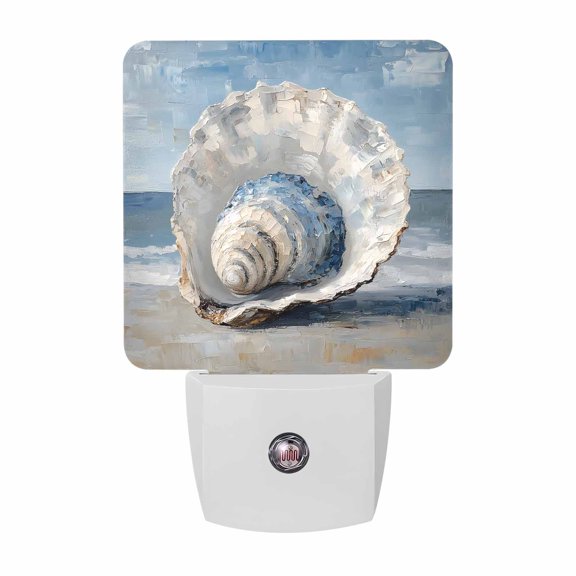 Night Lights Plug into Wall, Coastal Shells LED Night Light with Dusk to Dawn Sensor, Modern Abstract Ocean Beach Oil Painting Decorative Nightlight for Hallway Bathroom Kitchen