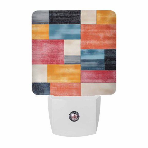 Night Lights Plug into Wall, Colorful Abstract Geo LED Night Light with Dusk to Dawn Sensor, Vintage Color Block Decorative Nightlight for Hallway Bathroom Kitchen