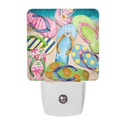 Night Lights Plug into Wall, Colorful Flip Flops LED Night Light with Dusk to Dawn Sensor, Summer Blue Beach Ocean Decorative Nightlight for Hallway Bathroom Kitchen