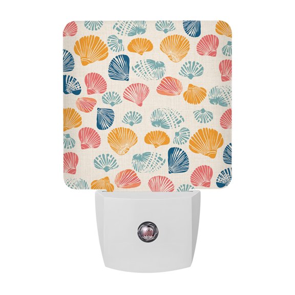 Night Lights Plug into Wall, Colorful Shell LED Night Light with Dusk to Dawn Sensor, Beige Burlap Summer Beach Coastal Decorative Nightlight for Hallway Bathroom Kitchen