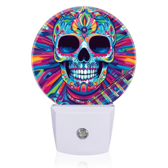 Light Sensor of LED Night Light, Colorful Skull In Radiating Multicolored Lines Night Light Plug Into Wall for Kids Room, Bedroom, Bathroom, Kitchen