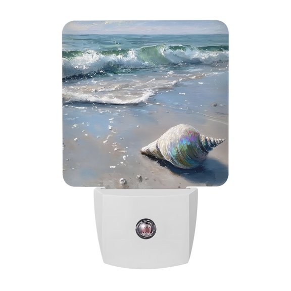 Night Lights Plug into Wall, Conch Shell Summer Beach LED Night Light with Dusk to Dawn Sensor, Coastal Ocean Nautical Decorative Nightlight for Hallway Bathroom Kitchen