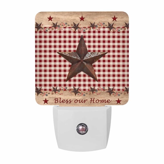 Night Lights Plug into Wall, Country Star Farm LED Night Light with Dusk to Dawn Sensor, Farmhouse Plaid Texas Vintage Fruit Decorative Nightlight for Hallway Bathroom Kitchen