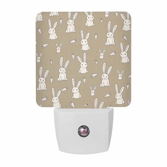 Night Lights Plug into Wall, Cute Rabbit LED Night Light with Dusk to Dawn Sensor, Cartoon Carrots Harmony Brown Decorative Nightlight for Hallway Bathroom Kitchen