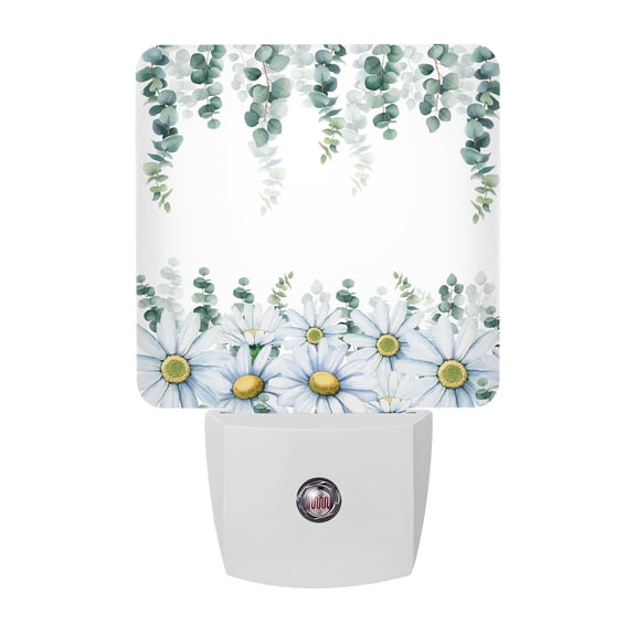 Night Lights Plug into Wall, Daisy Eucalyptus LED Night Light with Dusk to Dawn Sensor, Farmhouse Weeping Botanical Decorative Nightlight for Hallway Bathroom Kitchen
