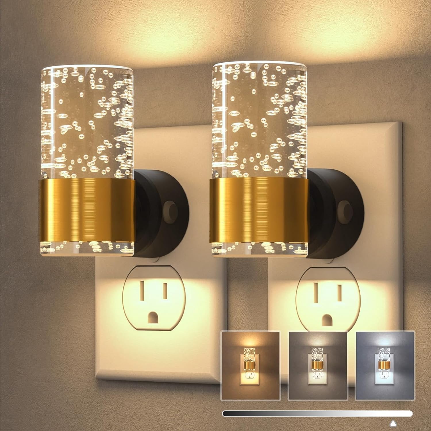 Night Lights Plug into Wall, Dimmable LED Night Light 3 CCT & 5 Brightness Levels,  Bubble Nightlight with Dusk to  Sensor for Hallway, Bathroom, Stair,   2 Pack