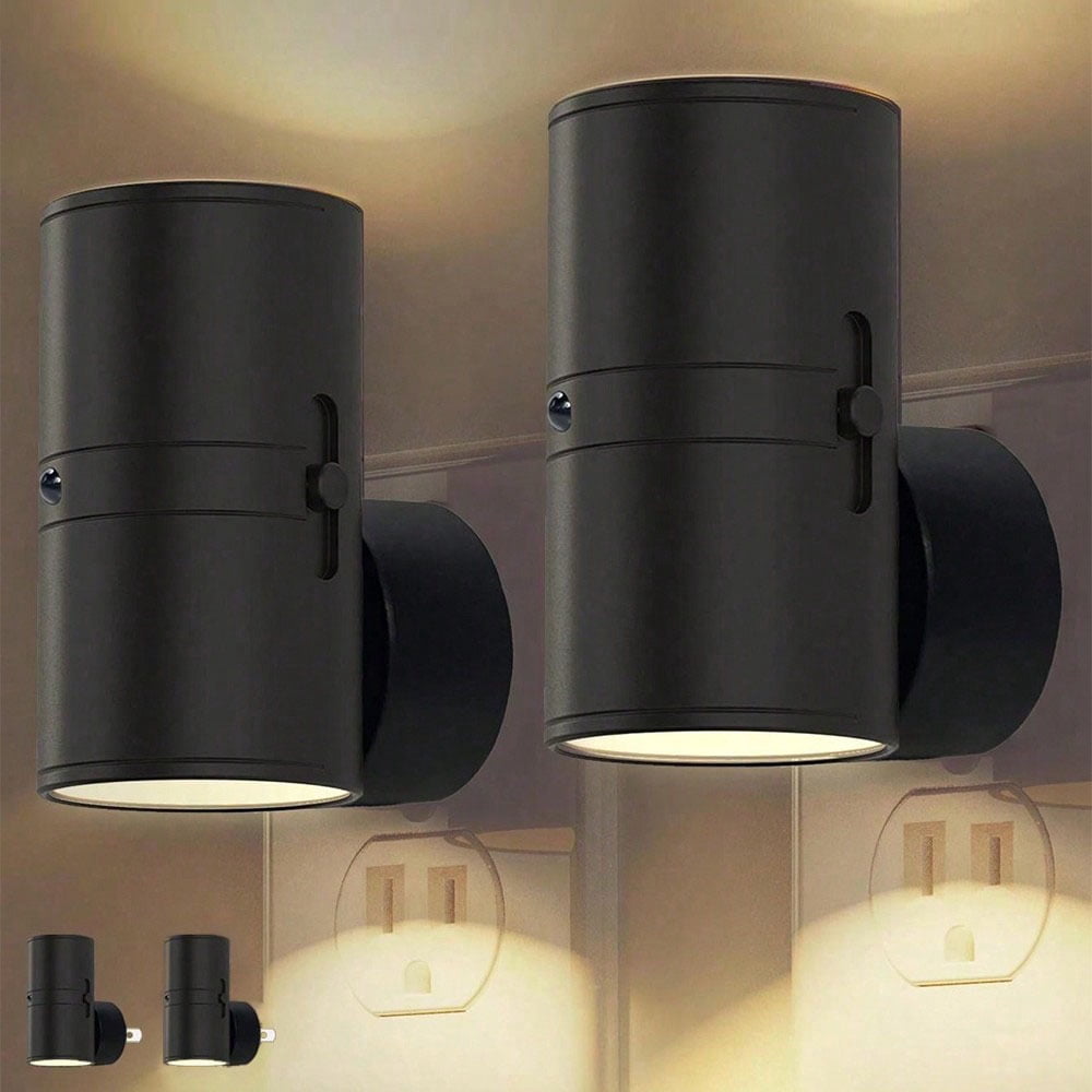 Night Lights Plug into Wall, Dimmable LED Nightlight with Dusk to Dawn Light Sensor, 0-100LM Adjustable Brightness, 3 Color Temperatures, Compact Size Black 4 Pack for Hallway,Bedroom,Bathroom