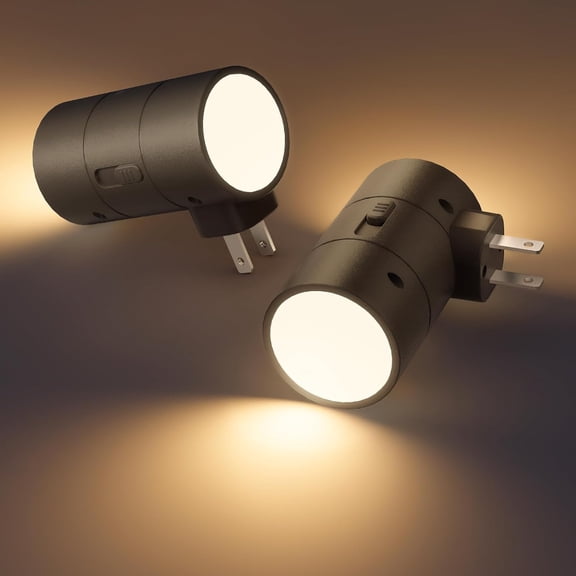 Night Lights Plug into Wall, Dimmable LED Nightlight with Dusk to Dawn Light Sensor, 0-100LM Adjustable Brightness, 3 Color Temperatures, Smaller Plug Black 2 Pack for Hallway,Bedroom,Bathroom