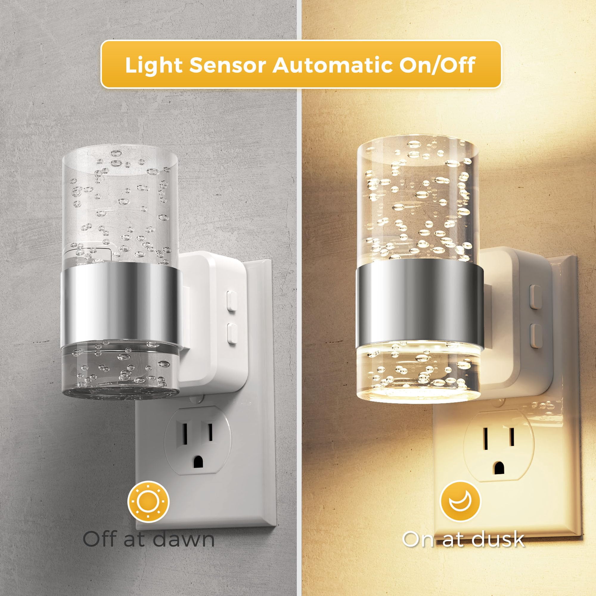 Night Lights Plug Into Wall  Dimmable Light With Dusk-to-dawn Sensor Soft White/cool White/amber 3 Color Adjustable Brightness Rotatable Bubble Nightlight For Hallway