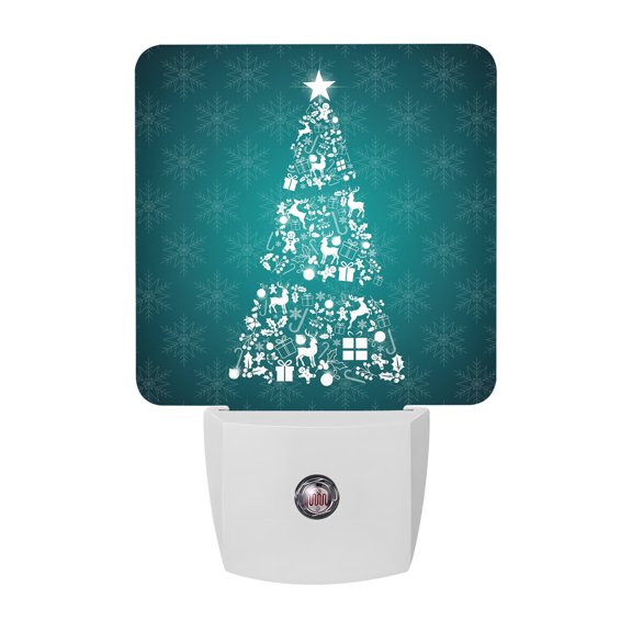 Night Lights Plug into Wall, Dream Christmas Tree LED Night Light with Dusk to Dawn Sensor, Cyan Xmas Tree Sparkle Star Reindeer Decorative Nightlight for Hallway Bathroom Kitchen
