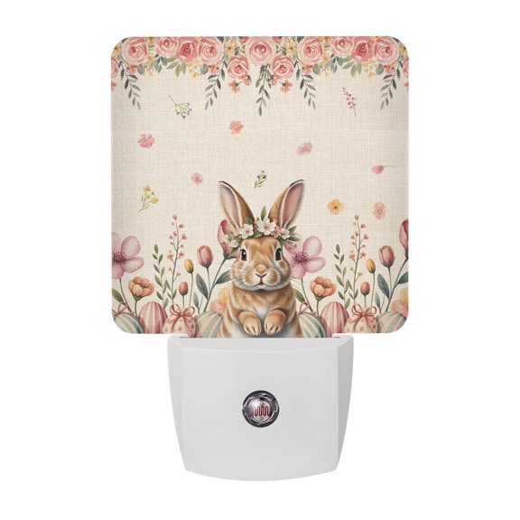 Night Lights Plug into Wall, Easter LED Night Light with Dusk to Dawn Sensor, Rustic Spring Rabbit Eggs Botanical Florals Herbs Decorative Nightlight for Hallway Bathroom Kitchen
