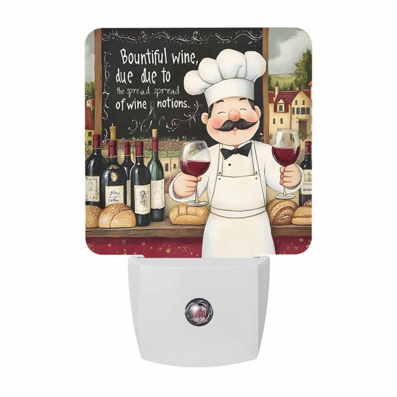 Night Lights Plug into Wall, Farmhouse Chef LED Night Light with Dusk to Dawn Sensor, Vintage Kitchen Bountiful Wine Bakery Decorative Nightlight for Hallway Bathroom Kitchen
