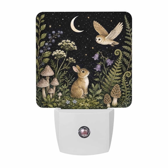 Night Lights Plug into Wall, Farmhouse Rabbit Owl LED Night Light with Dusk to Dawn Sensor, Botanical Mushroom Flowers Herbs Decorative Nightlight for Hallway Bathroom Kitchen