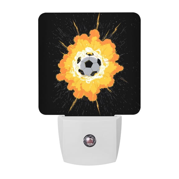 Night Lights Plug into Wall, Fire Blast Soccer Ball LED Night Light with Dusk to Dawn Sensor, Modern Sports Minimalist Decorative Nightlight for Hallway Bathroom Kitchen