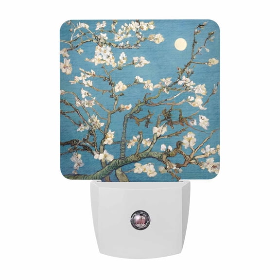 Night Lights Plug into Wall, Flowers Branches LED Night Light with Dusk to Dawn Sensor, Farmhouse Turquoise Sky Moon Tree Decorative Nightlight for Hallway Bathroom Kitchen