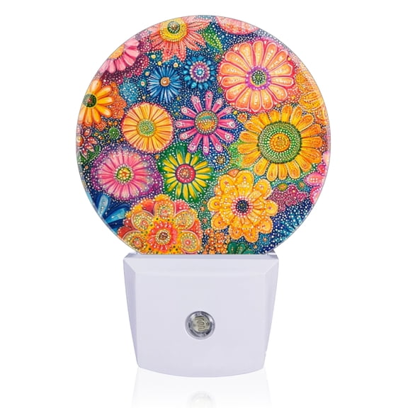 Night Lights Plug Into Wall, Flowers Covered With Fine Colored Dots LED Night Lights Lamp with Dusk to Dawn Sensor for Kids Room, Bedroom, Bathroom, Kitchen, Hallway