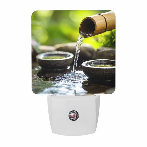 Night Lights Plug into Wall, Flowing Water Zen Stones LED Night Light with Dusk to Dawn Sensor, Modern Country Abstract Art Decorative Nightlight for Hallway Bathroom Kitchen