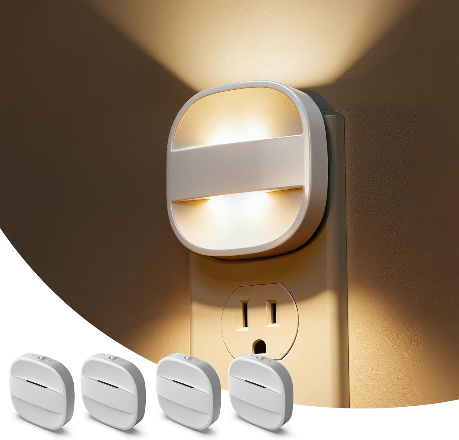 Night Lights Plug into Wall, Foldable Night Light with Dusk to Dawn Sensor, 2 Brightness Level, Ideal Nightlight for Bathroom, Hallway, Kitchen, 3000K Soft White, 4 Pack