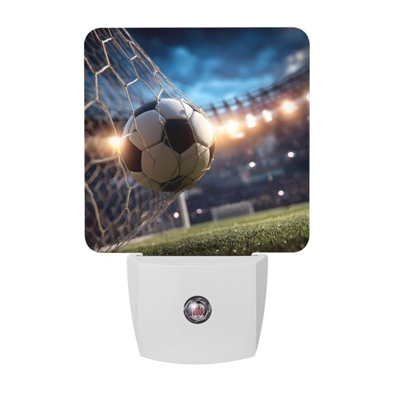 Night Lights Plug into Wall, Football Sports LED Night Light with Dusk to Dawn Sensor, Football Field Goal Net Soccer Decorative Nightlight for Hallway Bathroom Kitchen