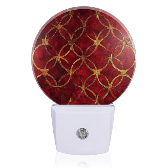 Night Lights Plug Into Wall, Golden Circle Interlace In Red Background LED Night Lights Lamp with Dusk to Dawn Sensor for Kids Room, Bedroom, Bathroom, Kitchen, Hallway