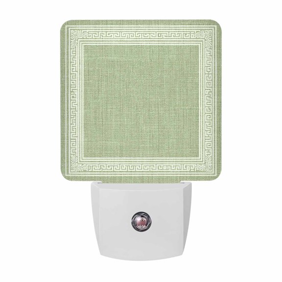 Night Lights Plug into Wall, Grass Green Retro Greek Key LED Night Light with Dusk to Dawn Sensor, Geometric Greece Ancient Rustic Decorative Nightlight for Hallway Bathroom Kitchen