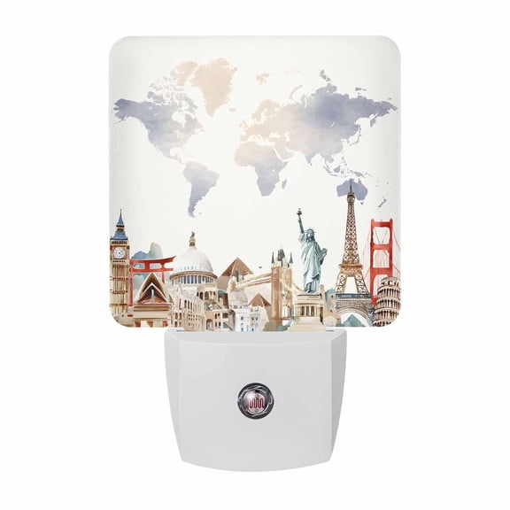 Night Lights Plug into Wall, Gray Beige Map LED Night Light with Dusk to Dawn Sensor, Funny Abstract Cloud Illustration Art Decorative Nightlight for Hallway Bathroom Kitchen