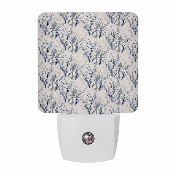 Night Lights Plug into Wall, Grey Navy Blue Tree LED Night Light with Dusk to Dawn Sensor, Country Rustic Botanical Branch Decorative Nightlight for Hallway Bathroom Kitchen