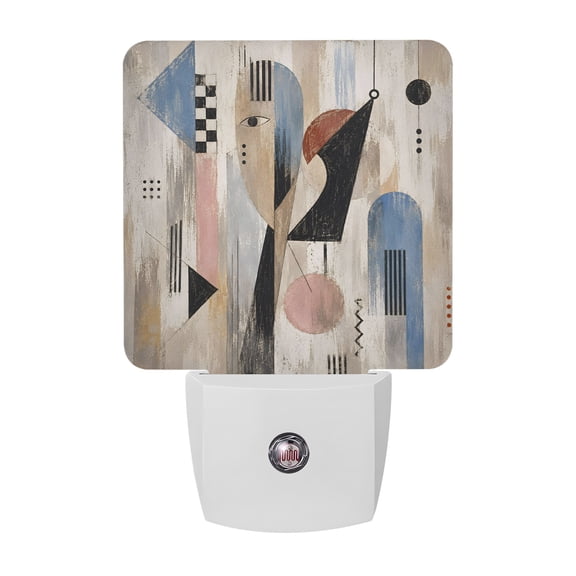 Night Lights Plug into Wall, Hobo Portrait LED Night Light with Dusk to Dawn Sensor, Abstract Geometric Retro Bohemian Modern Lines Decorative Nightlight for Hallway Bathroom Kitchen
