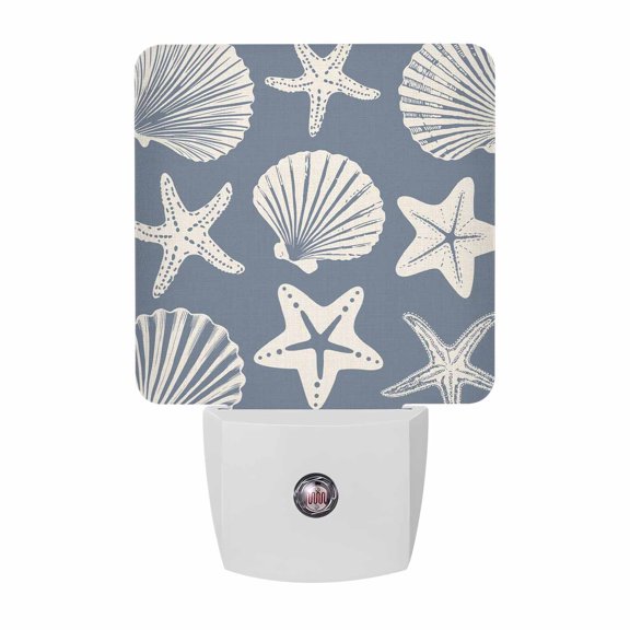 Night Lights Plug into Wall, Indigo Blue Coastal Starfish LED Night Light with Dusk to Dawn Sensor, Ocean Sea Shells Nautical Marine Decorative Nightlight for Hallway Bathroom Kitchen