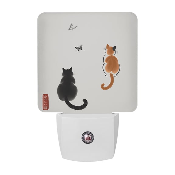 Night Lights Plug into Wall, Japanese Cute Cat LED Night Light with Dusk to Dawn Sensor, Harmony Cartoon Kitty Butterfly Decorative Nightlight for Hallway Bathroom Kitchen