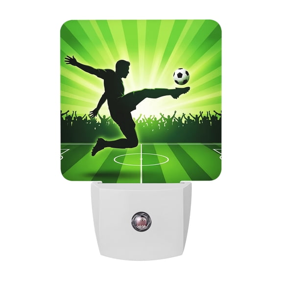 Night Lights Plug into Wall, Jumping Player LED Night Light with Dusk to Dawn Sensor, Football Green Field Energetic Green Decorative Nightlight for Hallway Bathroom Kitchen